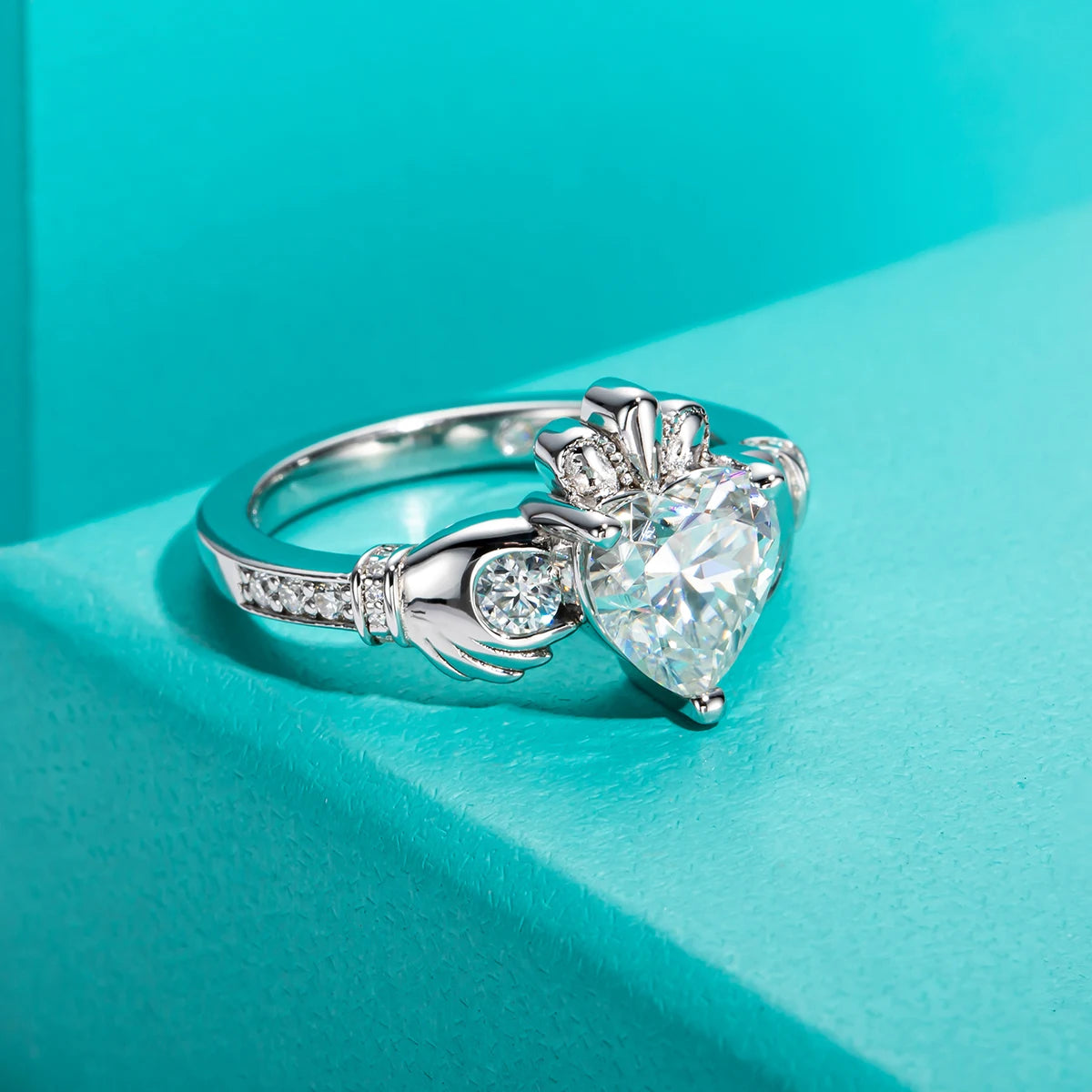 2ct Heart Shape Moissanite Claddagh Irish Rings Celtic Knot Crown 925 Sterling Silver Engagement Rings For Woman