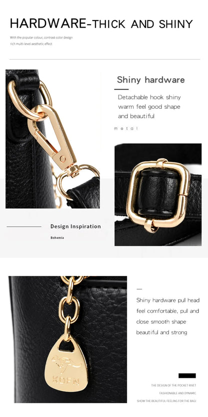 Genuine Brand Fashion Luxury High Quality 3 Layers Leather Handbag Women 2024 Crossbody Bags for Women Lady Large Capacity 2024
