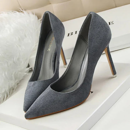 Women Elegant Flock Orange Purple Evening Banquet Party Pumps Lady Classic Scarpin New Burgundy 9cm High Heels Shoes Plus Size