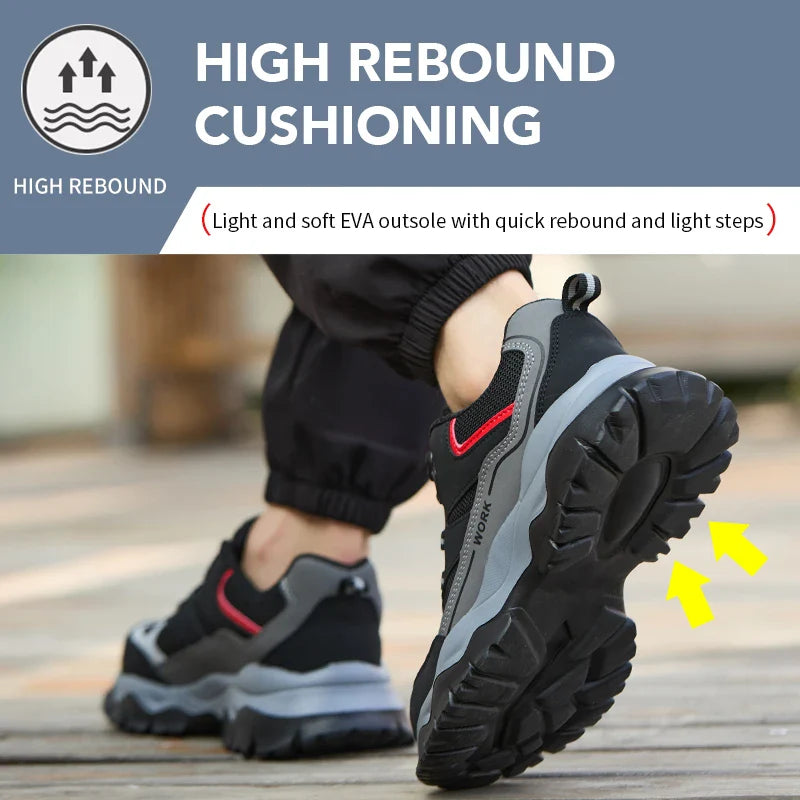Men's Work Safety Boots Steel Toe Shoes Indestructible Shoes Puncture-Proof Work Boots Kevlar fabric Rotating Button Shoes