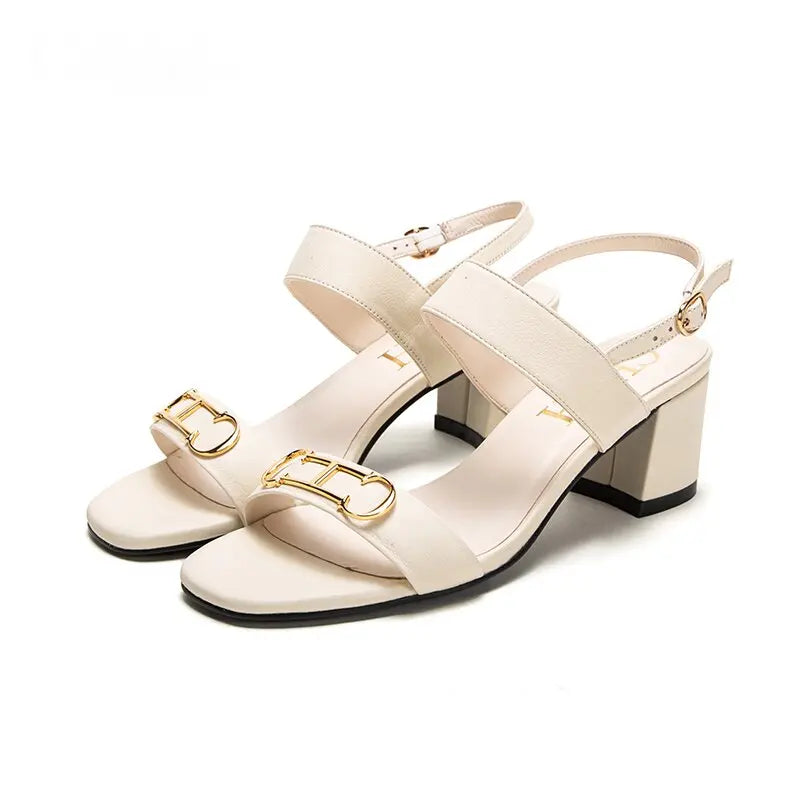 2024 Summer New Women's Sandals Mid Heel Casual Shoes Sandals Black White Thin Strap Adjustable