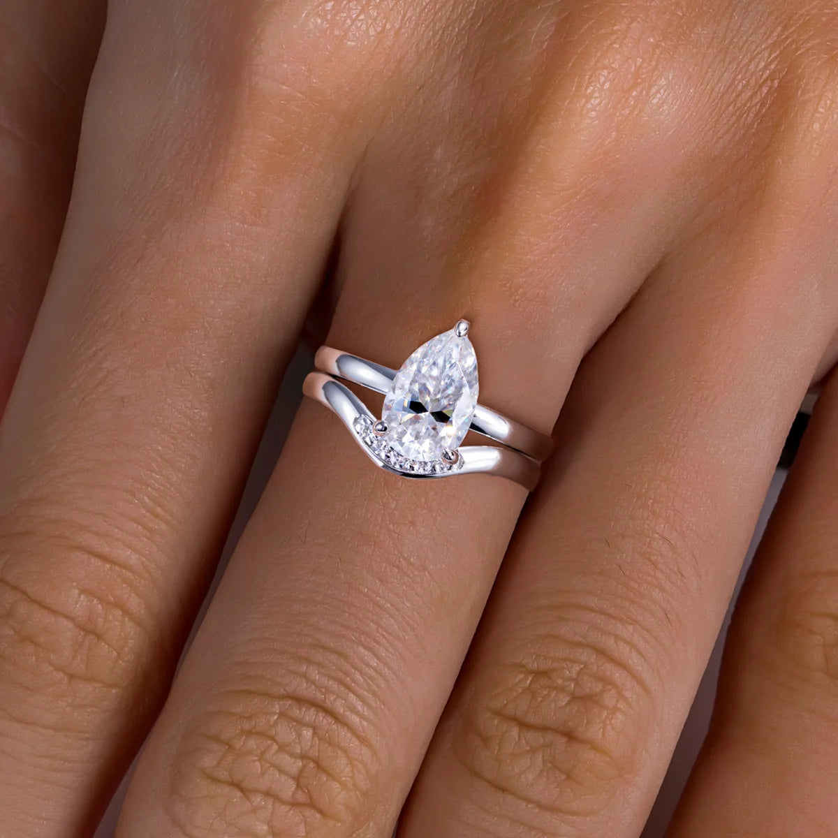 3ct Pear Cut D Color Moissanite Bridal Ring Set Silver Wedding Band Promise Rings Anniversary Jewelry Gifts for Women