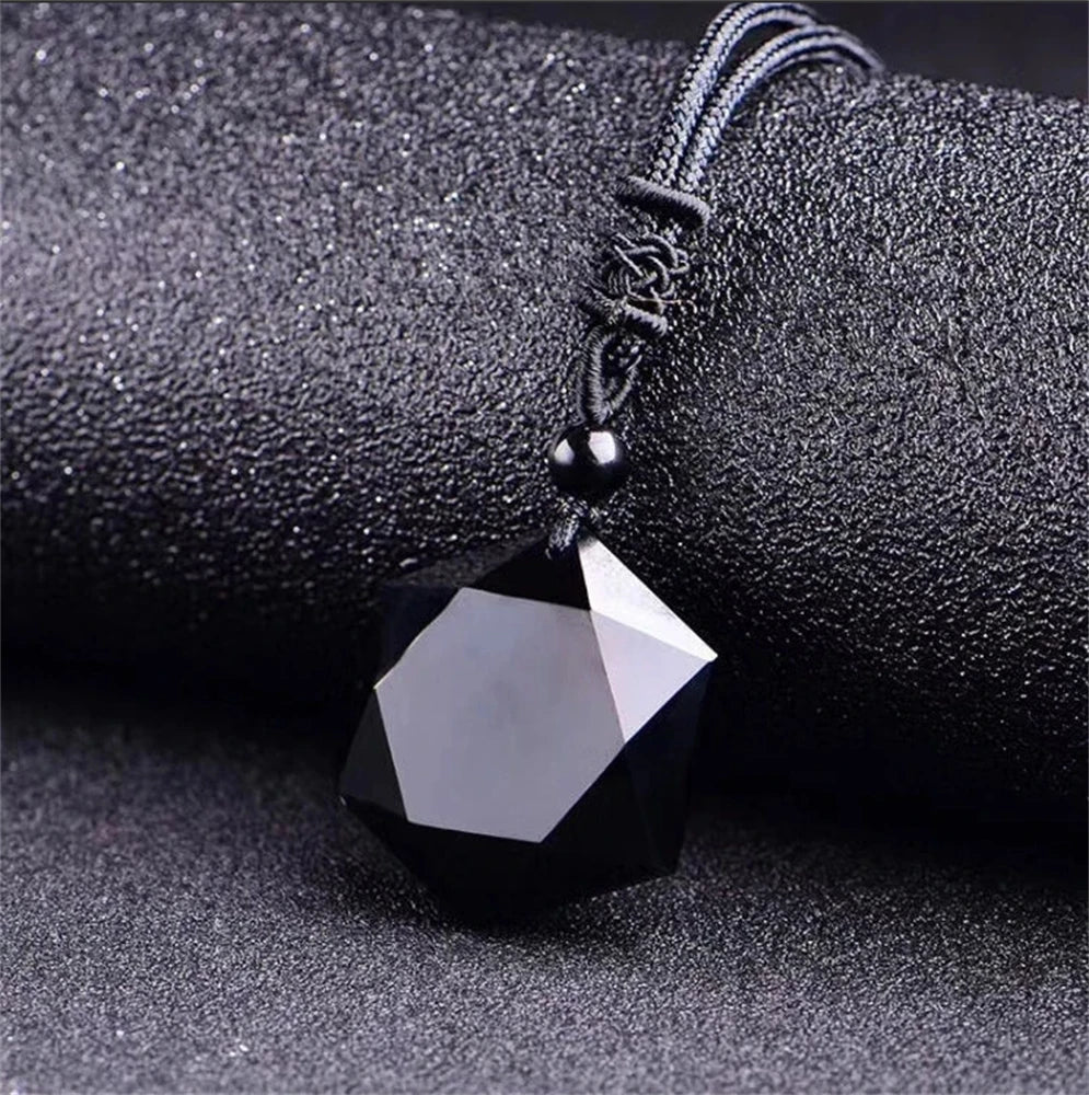 New Fashion Black Obsidian Pendant Necklace Obsidian Star Pendant Lucky Love Crystal Jewelry With Free Rope Drop shipping