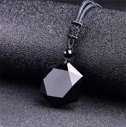 New Fashion Black Obsidian Pendant Necklace Obsidian Star Pendant Lucky Love Crystal Jewelry With Free Rope Drop shipping