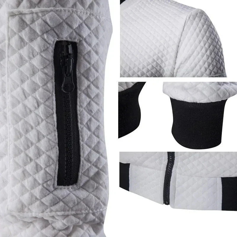 Spring and Autumn Men's Fashion Street Stand up Collar Set Jacket, Outdoor Casual Pocket Zipper Men's Baseball Set