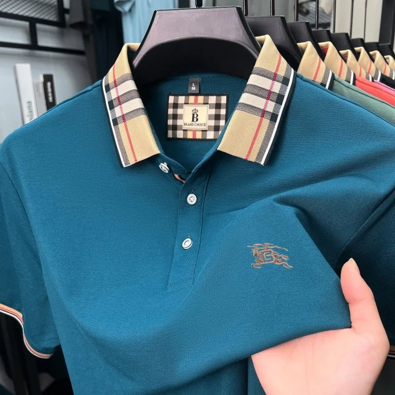 Designer brand men's short sleeve polo shirt new embroidery silky cotton breathable summer Korean fashion casual Paul T-shirt