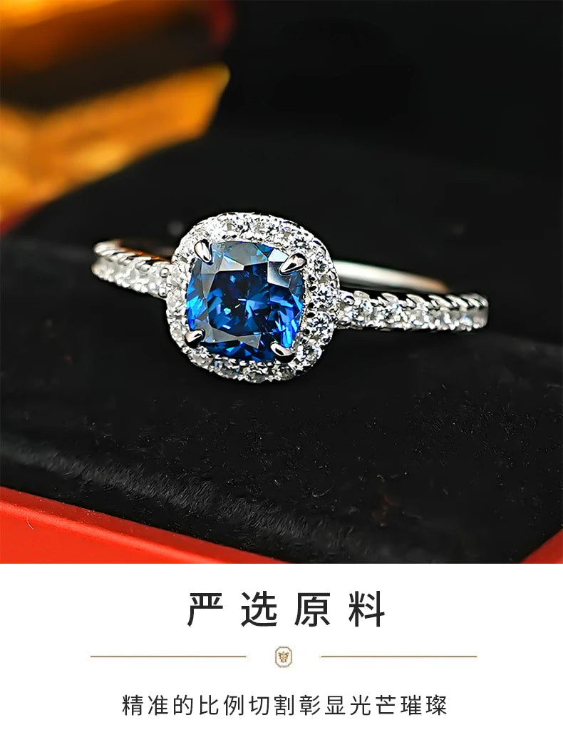European and American retro princess square 925 silver ring inlaid with high carbon diamonds niche light luxury, daily exquisite