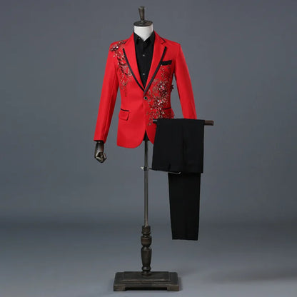 Stylish Stage Performance Men's Singer Nightclub Barbecue Suit Floral Embroidery Three-dimensional Double-sided Jacket