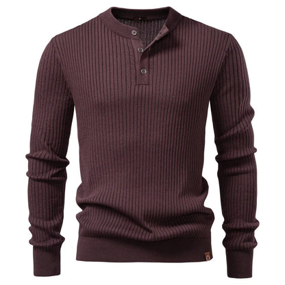 Button Placket Polo Shirt Men Ribbed Stripe Long Sleeve Contemporary Fit Minimalist Autumn Winter Premium Business Top