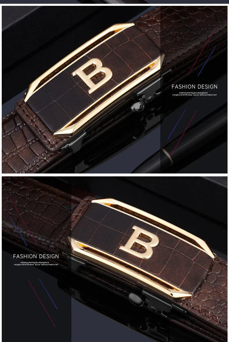 Men's Belt Automatic Buckle Belt High-Quality Trendy Crocodile Pattern Belt Fashionable Jeans Strap Men's Accessories