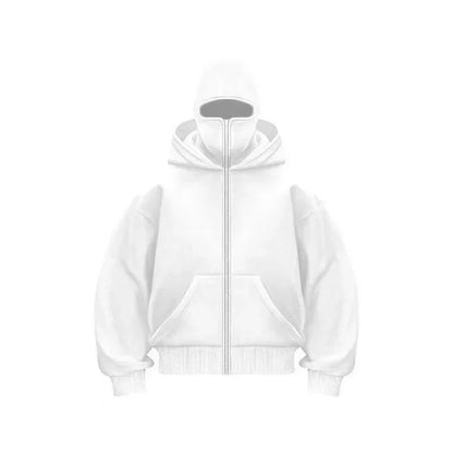 Men Zip Hoodie Winter Warm Casual Sweatshirt Y2K with Hooded Face Mask Zipper Design Sports Jacket Outdoor Activities