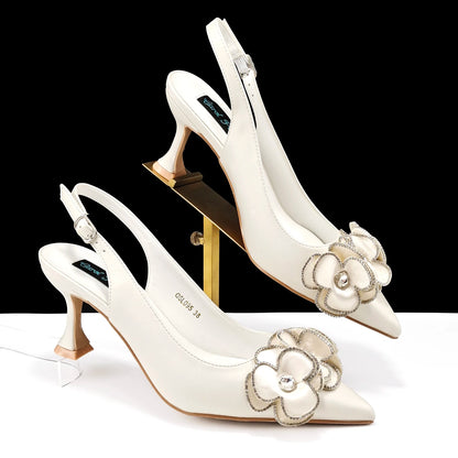 Women's Pointed Toe Shoes and Bag Flower Decoration Simple and elegant party style Suitable for party and daily use
