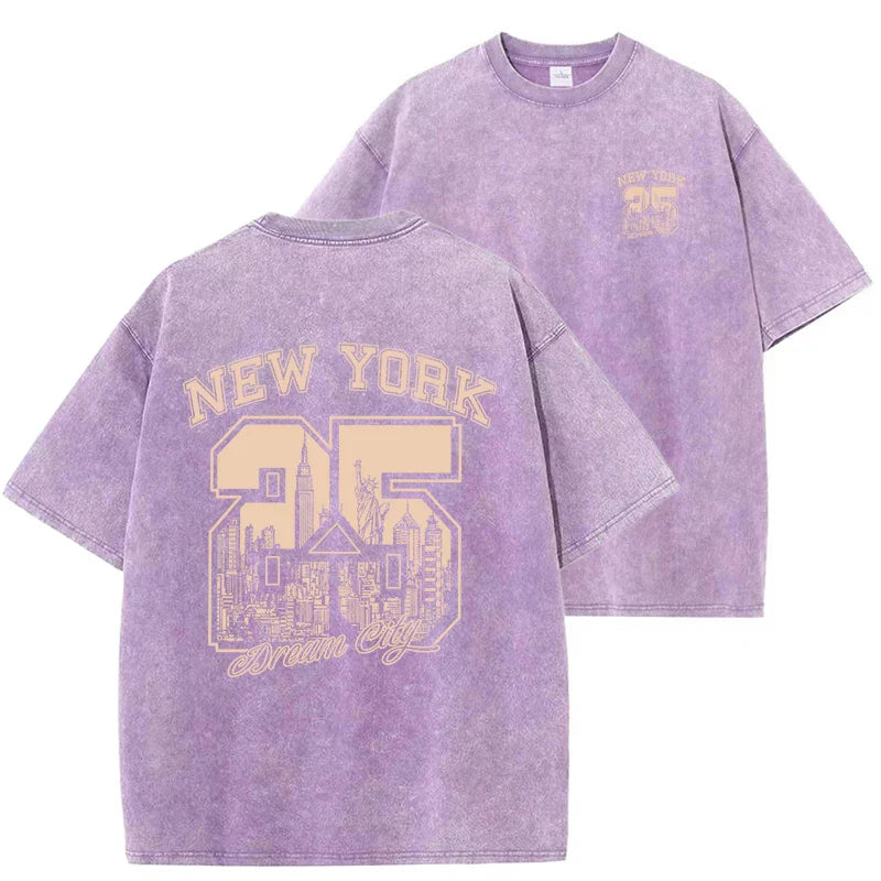 New York City Funny Print  Woman T Shirts Summer Vintage Washed Cotton Breathable Tee Shirt Fashion Casual Home Tshirt