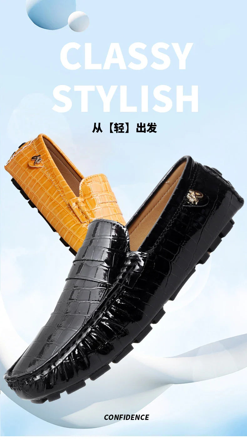 Patent Leather Beanie Shoes for Men 2025 New Spring and Summer Large Size Patent Leather Casual British Leather Shoes for Women Slip-On Slip-On Shoes