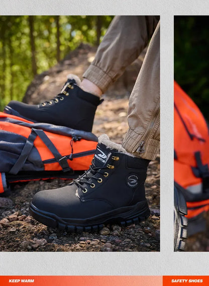 Winter Warm Men's Work Safety Boots Waterproof Sturdy Steel Toe Shoes Sports Shoes Safety Protection Cold Prevention
