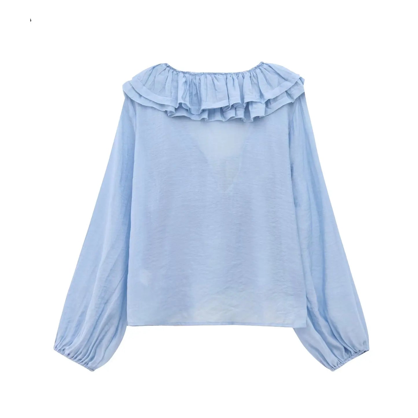 Women Fashion Long Sleeve V Neck Tierred Ruffles Loose Blouse Female Solid Color Casual Shirts Blusas Chic Tops LS6317