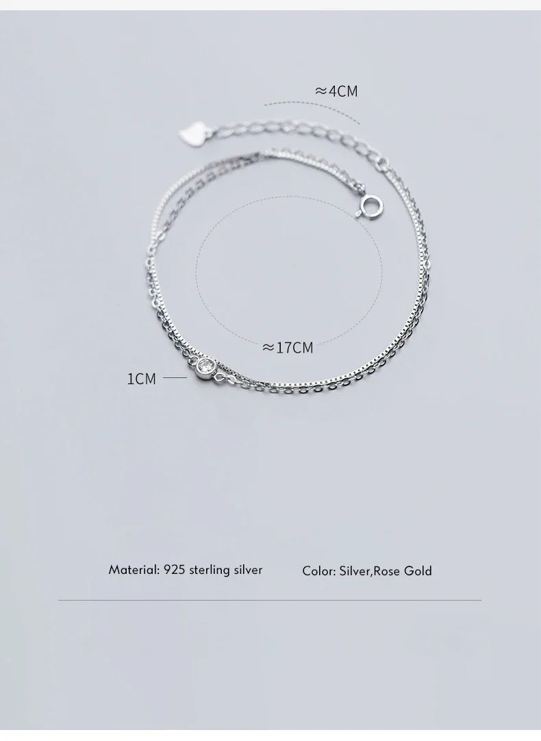 Real 925 Sterling Silver Luxury Double Layer Single Diamond Box Chain Bracelet for Women Fashion Bracelet Fine Jewelry