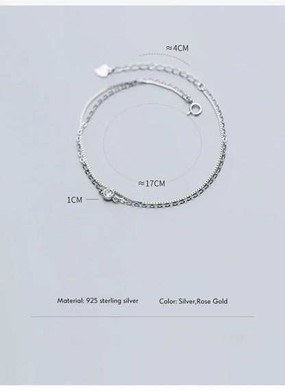 Real 925 Sterling Silver Luxury Double Layer Single Diamond Box Chain Bracelet for Women Fashion Bracelet Fine Jewelry