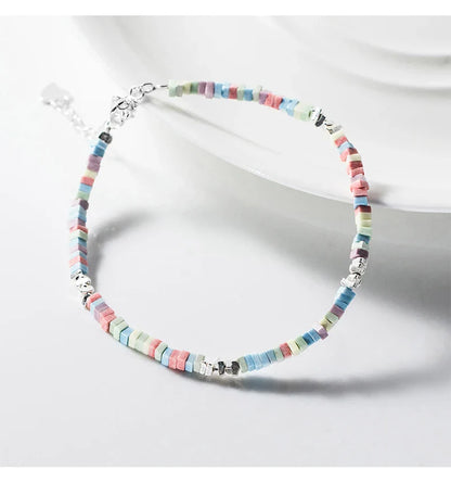 925 Sterling Silver Punk Colorful Square Chain Bracelet Rainbow Color Chain Link Platinum Plated For Women Fine Jewelry