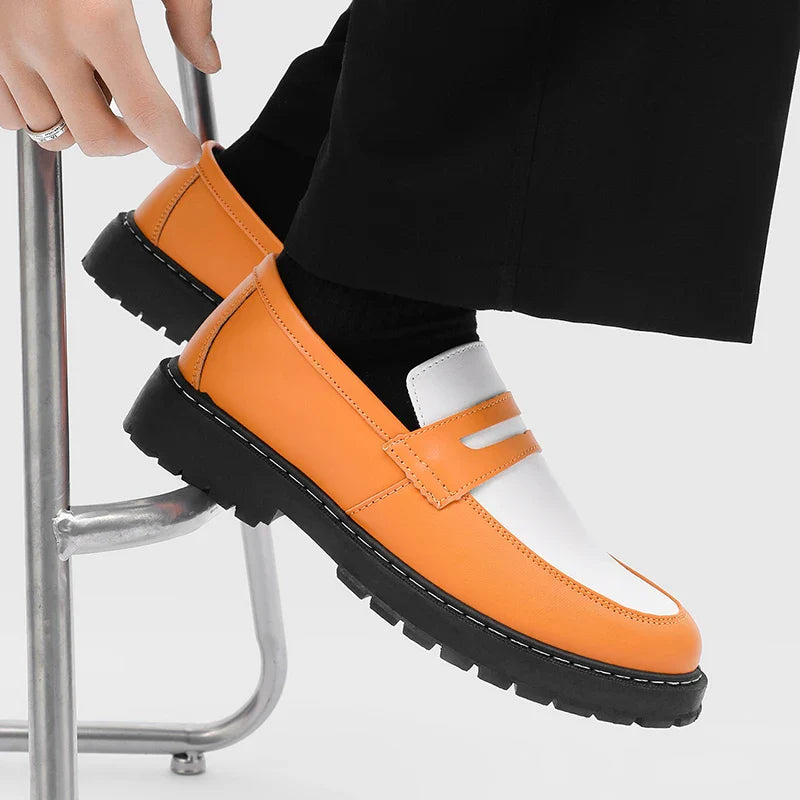 Color Blocked Men Loafers  Fashionable Comfortable Thick Soled Non Slip  for Daily Commuting Office Business  Formal Wear Shoe