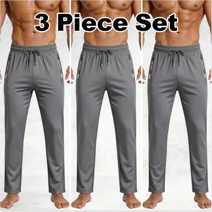 2-Pack Men's Quick Dry Ice Silk Sports Pants, Elastic Waist, Plus Size, Lightweight for Summer Fitness, Hiking & Running