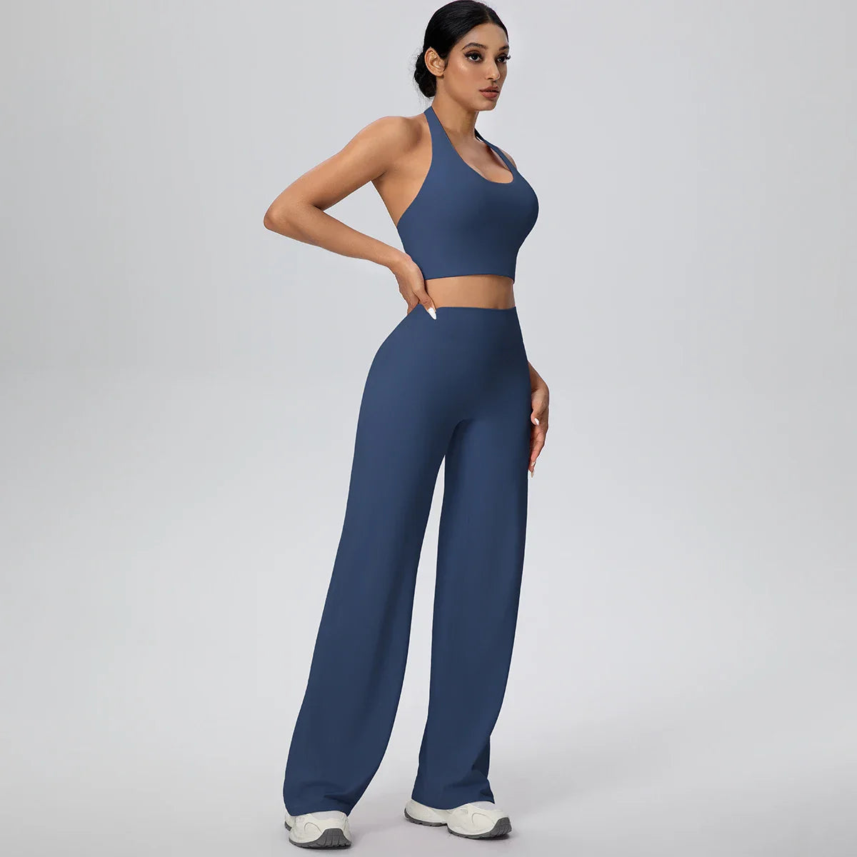 2PCS Woman Backless Hanging Neck Bra and Pants Yoga Set Summer Breathable Gym Sports Running Workout Top Hot Sales Yoga Set