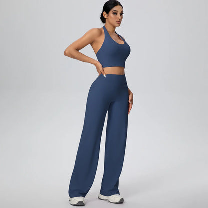 2PCS Woman Backless Hanging Neck Bra and Pants Yoga Set Summer Breathable Gym Sports Running Workout Top Hot Sales Yoga Set