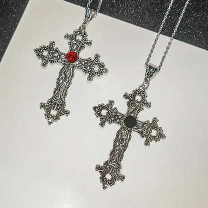Gothic Big Zircon Cross Necklace Unisex Y2K Irregular Goth Large Cross Pendant Necklaces  for Men Women Couple Necklace Jewelry