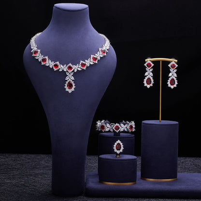 Unique Popular Jewelry 4-Piece Bridal Zirconia Women's Party Jewelry Set Dubai Nigeria CZ Crystal Wedding Jewelry Set