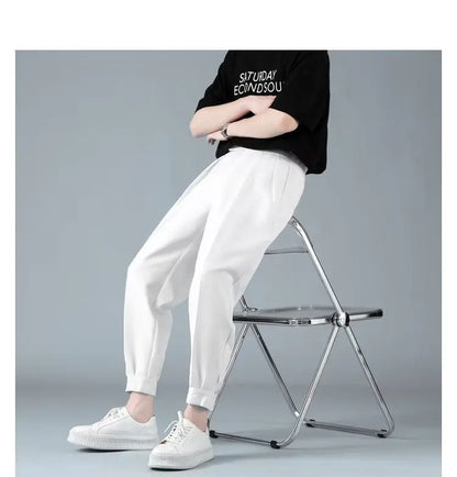 Pleats Men's Casual Harem Pants Japanese Style Fashion Loose Pants Harajuku Male Feet Solid Color Youth Trousers Streetwear