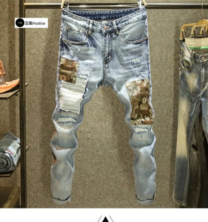 2024 Spring and Autumn New Fashion Trend Printed Stretch Jeans Men Casual Slim Comfortable Breathable High-Quality Jeans 28-36