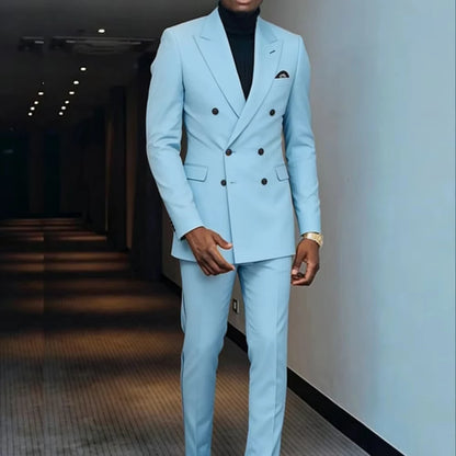 Double-Breasted Smoking for Daily Purple Two-Piece Men's Suit with Peak Lapel Graduation Party Wedding Jacket Casual Wear