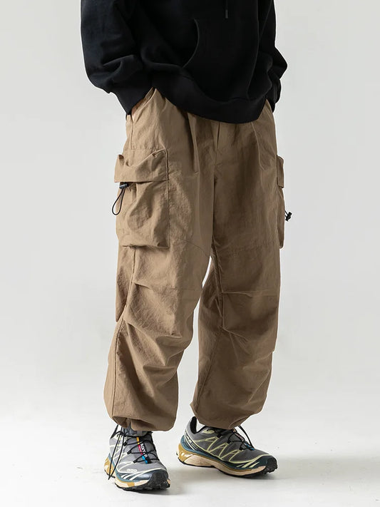 Korean Style Overalls Men's Japan Fashion Retro High Street Casual Fashion Tactical Pants Multi-pockets Parachute Casual Pants