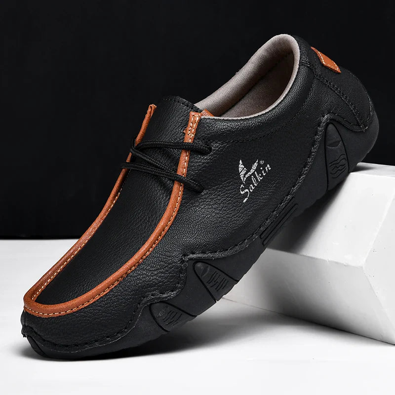 Novos Tênis Masculinos Casuais de Couro Feitos à Mão da Moda 2024 Design Sapatilhas Masculinas Mocassins Respiráveis Cano Baixo Sapatos Flats Dirigir Tamanho Grande