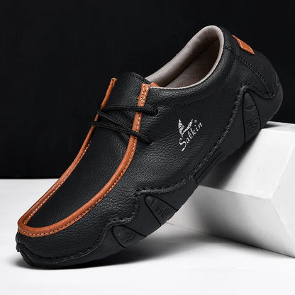 Novos Tênis Masculinos Casuais de Couro Feitos à Mão da Moda 2024 Design Sapatilhas Masculinas Mocassins Respiráveis Cano Baixo Sapatos Flats Dirigir Tamanho Grande