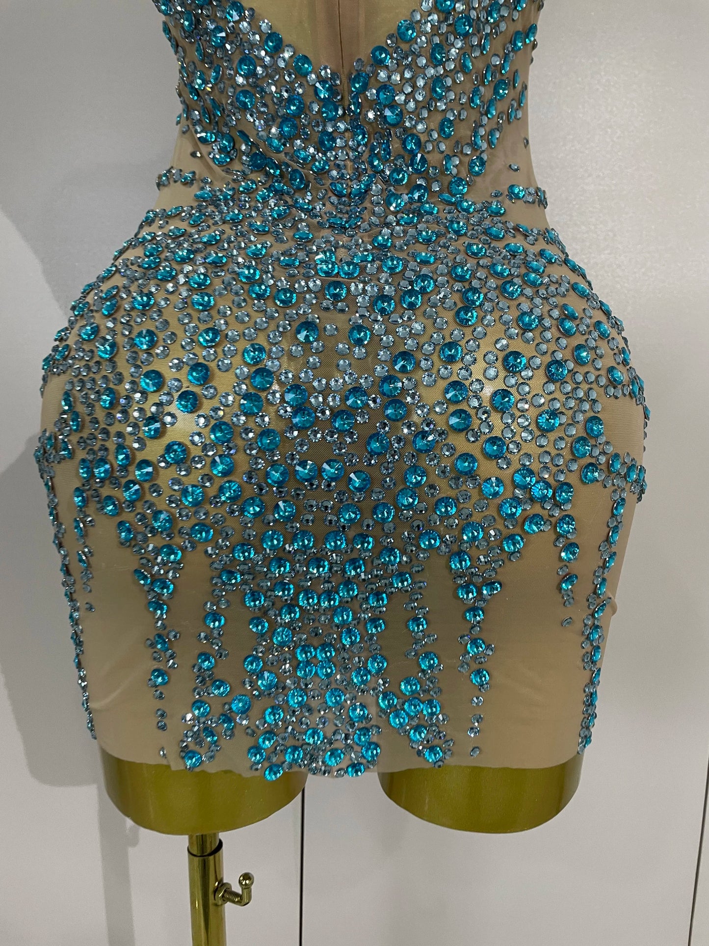 STOCK Sparkly Rhinestones Sexy Mesh See Through Dress Party Evening Prom Celebrate Birthday Dress Singer Dancer Show Stage Wear