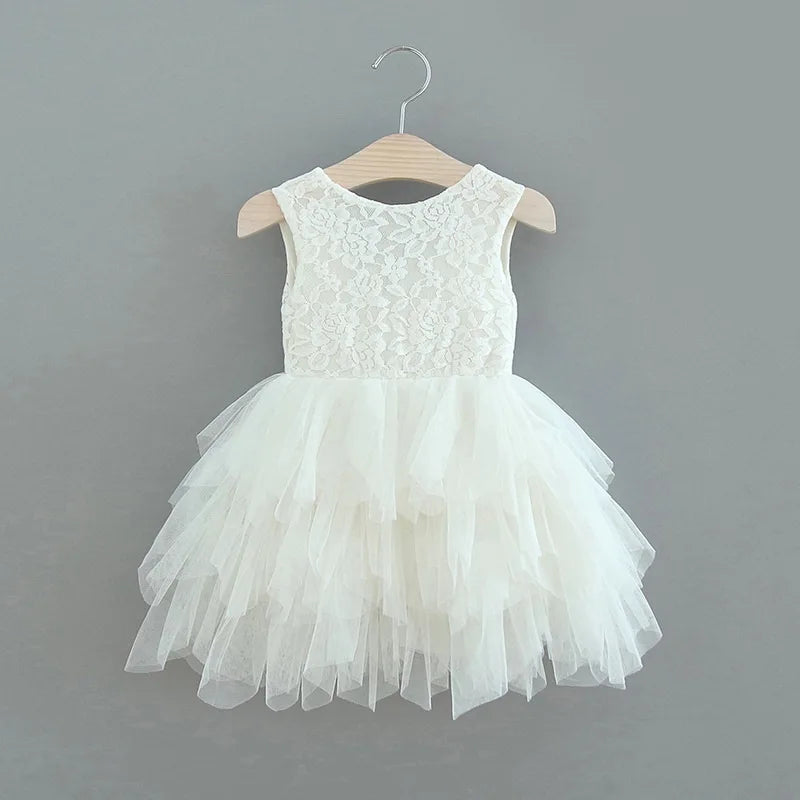 Summer Princess Dresses for Girl Lace Tulle Party Wedding Dress With Sash Baby Clothes 1-6Y E1953