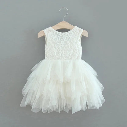 Summer Princess Dresses for Girl Lace Tulle Party Wedding Dress With Sash Baby Clothes 1-6Y E1953