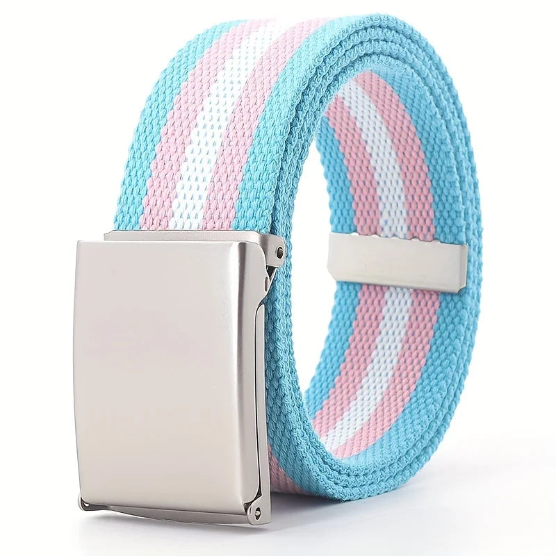 Rainbow Pride Canvas Belt with Square Buckle - Versatile & Stylish for Jeans