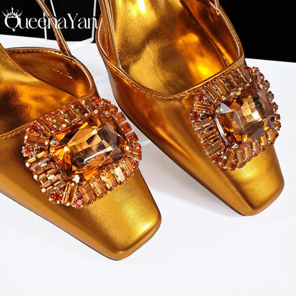 New Shoes Match Bag With Orange Color Shiny Leather Party Women's Heels Banguet Women's Scene