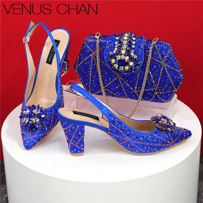 Sandals Fashion Italian Shoe and Bag Set for Party In Women Nigerian Women Wedding Shoes and Bag Set Decorated with Rhinestone