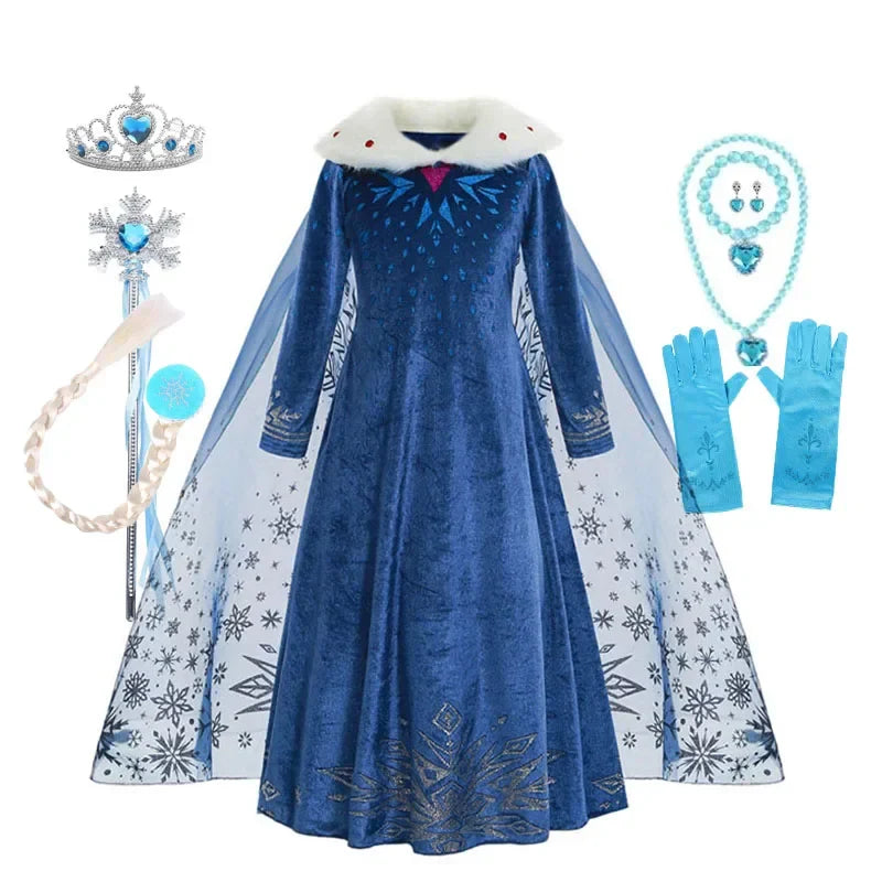 Frozen Elsa Princess For Girls Cosplay Costume Kids Mesh Snow Queen Carnival Birthday Party Dress Up Clothes 2-10Yrs Gown