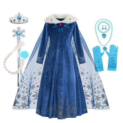 Frozen Elsa Princess For Girls Cosplay Costume Kids Mesh Snow Queen Carnival Birthday Party Dress Up Clothes 2-10Yrs Gown
