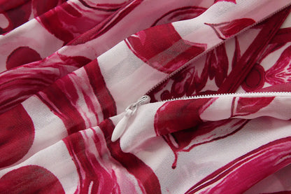Red Blue And White Porcelain Print Holiday Dress Summer Vintage Bohemia Dress Women's  Loose Lace Up Belt Long Robe Vestido
