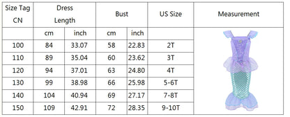 NEW Casual Ariel Mermaid Costume for Toddler Dress up Party Girls Siren Disguise Halloween Princess Apparel Fairy Little Mermaid