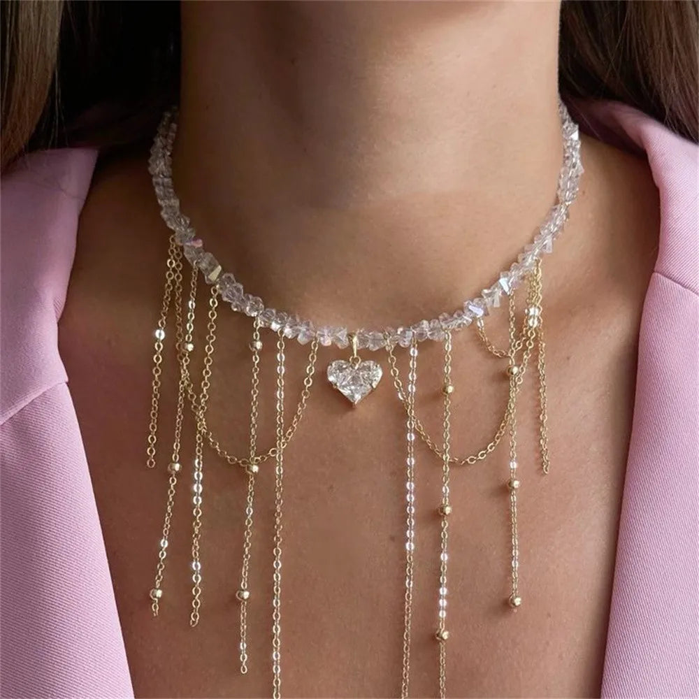Necklace For Women Female Boho Geometric Baroque Transparent Crystal
