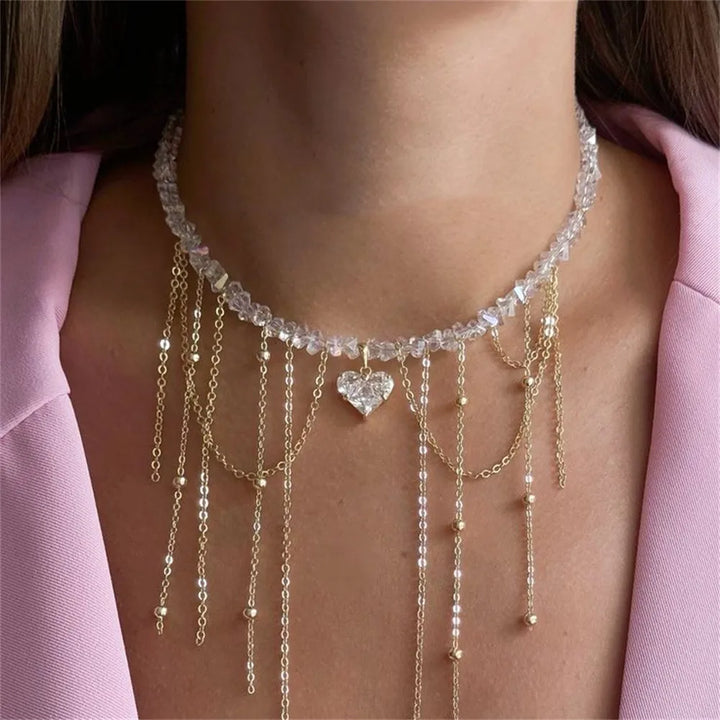 Necklace For Women Female Boho Geometric Baroque Transparent Crystal