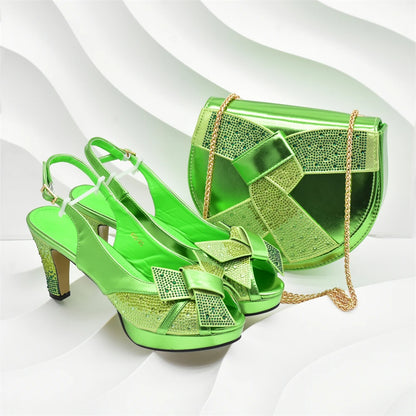 Fashion Italian Shoes and Bag Set for Women Full Rhinestone High Heels Wedding Shoes for The Bride African Bag and Shoe Sets