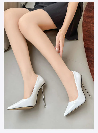 European And American Fashion Single Shoes European Station Pointed Toe Metal Thin Heel Elegant Women's Shoes High Heels Simple