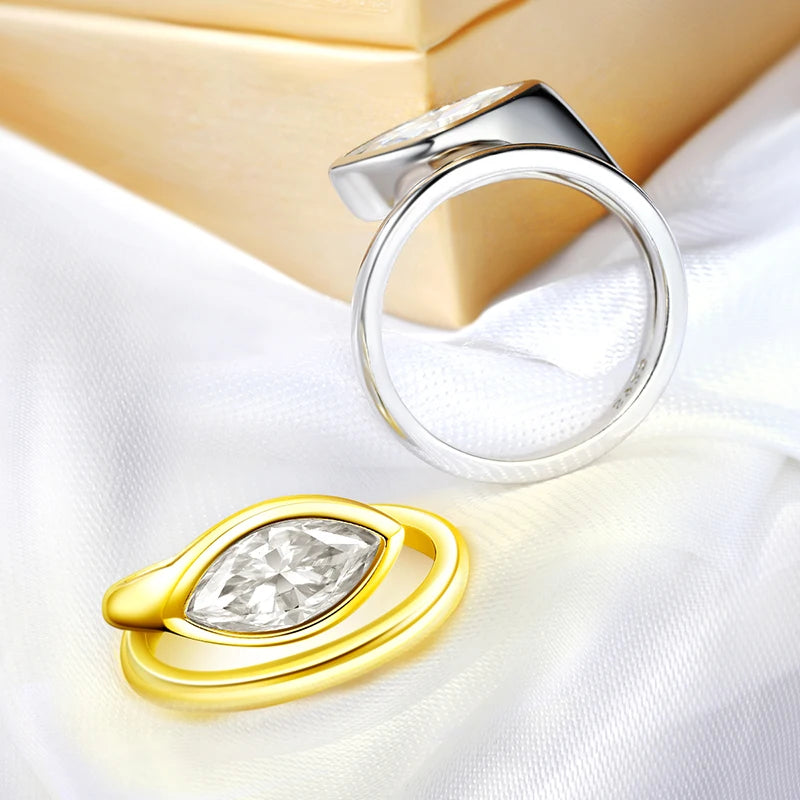0.5-2CT Marquise Cut Moissanite Rings for Women Lab Diamond Solitaire Wedding Band Girls 925 Sterling Silver Jewelry Fine